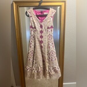 Moulinette Soeurs Pink and Cream Midi Dress from ANTHROPOLOGIE